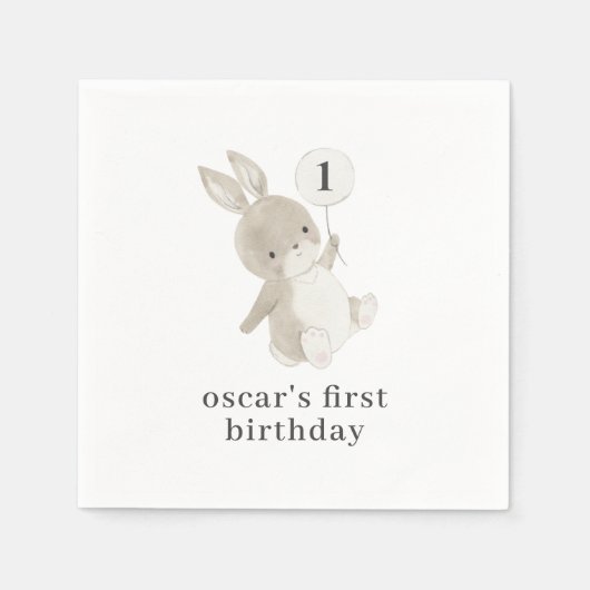 Serviette En Papier Bunny Balloon 1er anniversaire (Devant)