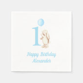 Serviette En Papier Bunny & Balloon Bleu 1er anniversaire (Devant)