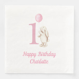 Serviette En Papier Bunny & Balloon rose 1er anniversaire