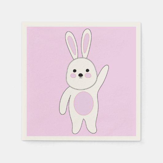 Serviette En Papier Bunny. Blanc et rose (Devant)