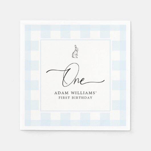 Serviette En Papier Bunny Blue En vichy premier papier d'anniversaire (Devant)
