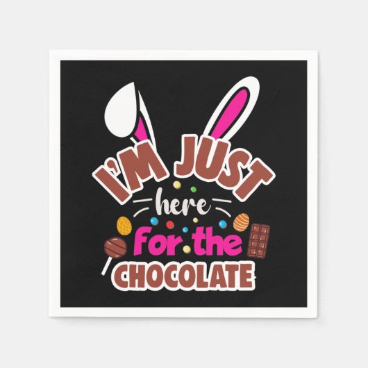Serviette En Papier Bunny de Pâques Je suis juste ici pour le chocolat (Devant)