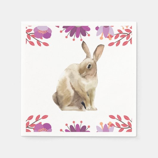 Serviette En Papier Bunny de Pâques violet fleuri (Devant)