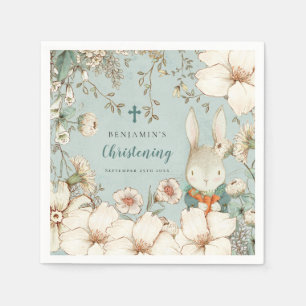 Serviette En Papier Bunny Foliage Christening Baptême Nom Poudre Bleu