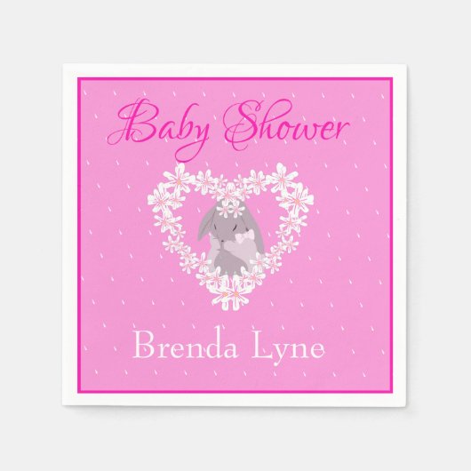 Serviette En Papier Bunny Rabbit fille rose Baby shower invitation (Devant)