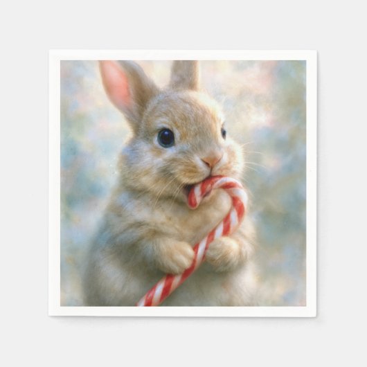 Serviette En Papier Bunny Rabbit Nibbling On a Candy Cane (Devant)