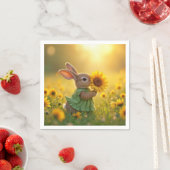 Serviette En Papier Bunny Sniffer un tournesol jaune (En situation)