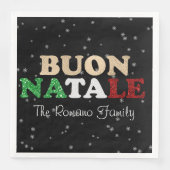 Serviette En Papier Buon Natale Nom de famille Noël italien en noir (Devant)
