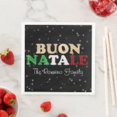 Serviette En Papier Buon Natale Nom de famille Noël italien en noir (En situation)