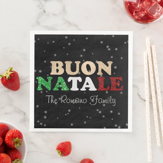 Serviette En Papier Buon Natale Nom de famille Noël italien en noir (En situation)