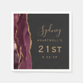 Serviette En Papier Burgundy Agate Gold Script Dark 21e anniversaire (Devant)
