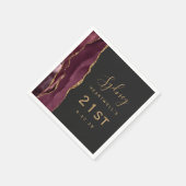 Serviette En Papier Burgundy Agate Gold Script Dark 21e anniversaire (Coin)