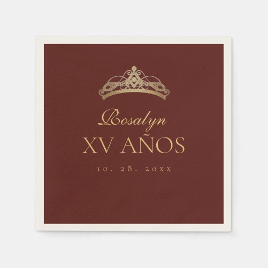 Serviette En Papier Burgundy and Gold Quinceanera (Devant)
