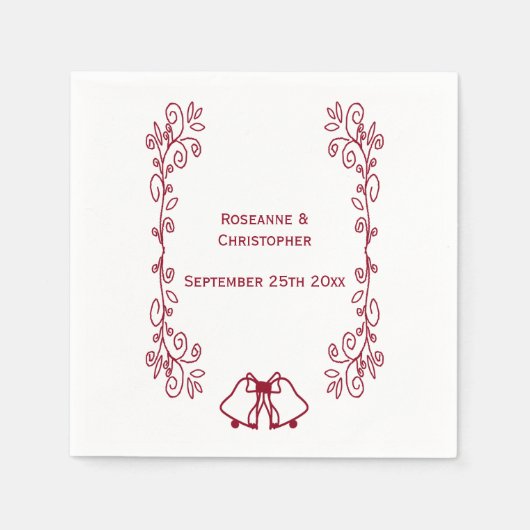 Serviette En Papier Burgundy Bells Défilement Mariage Réception (Devant)