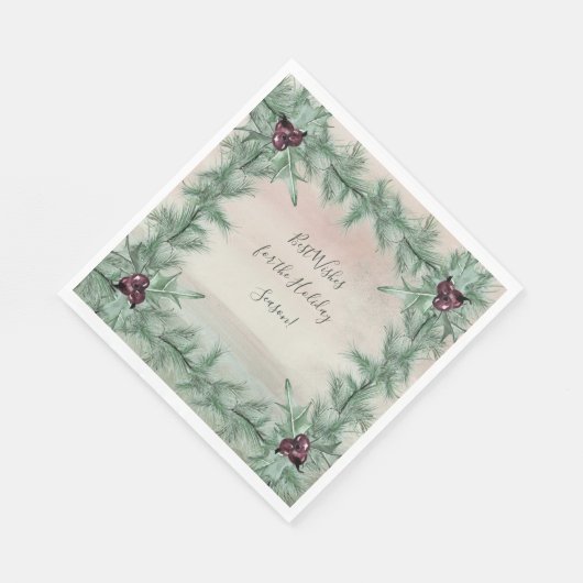 Serviette En Papier Burgundy Berry Holly Pine Noël (Coin)