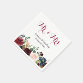 Serviette En Papier Burgundy Blush Blue Floral M. et Mme la Mariage (Coin)