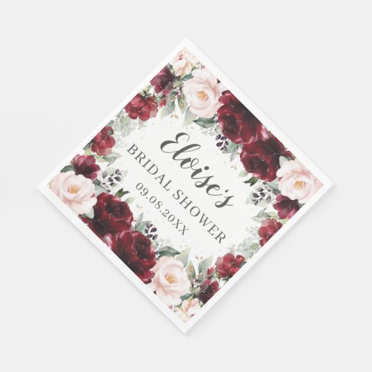 Serviette En Papier Burgundy Blush Floral Mariage Baby shower nuptial (Coin)