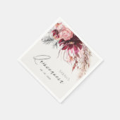 Serviette En Papier Burgundy Blush Floral Pampas Grass Quinceanera (Coin)