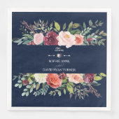 Serviette En Papier Burgundy Blush Floral Wreath Navy Blue Mariage (Devant)