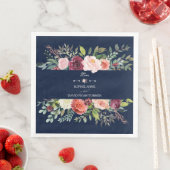 Serviette En Papier Burgundy Blush Floral Wreath Navy Blue Mariage (En situation)