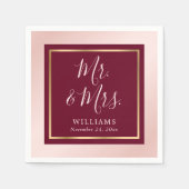 Serviette En Papier Burgundy Blush Gold M. et Mme la Mariage (Devant)