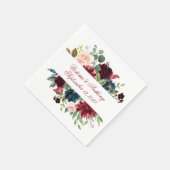 Serviette En Papier Burgundy Blush Rose Floral Élégant Mariage Script (Coin)
