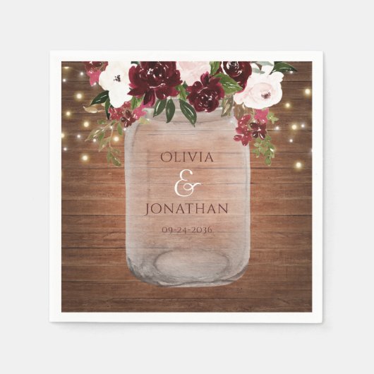 Serviette En Papier Burgundy Blush Russe Mason Jar Mariage serviettes (Devant)