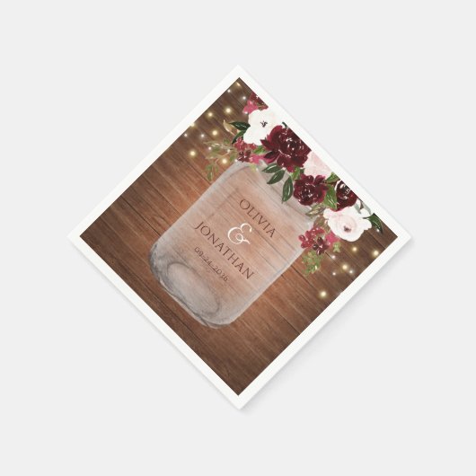 Serviette En Papier Burgundy Blush Russe Mason Jar Mariage serviettes (Coin)