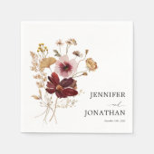 Serviette En Papier Burgundy Boho Fall Floral Photo Faire-part de mari (Devant)