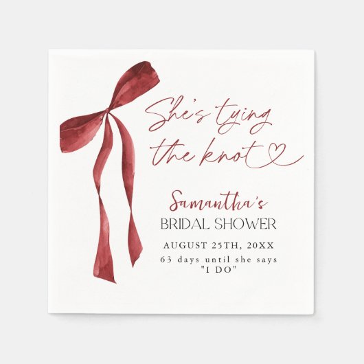 Serviette En Papier Burgundy Bow Elle Tying The Knot Fête des mariées (Devant)