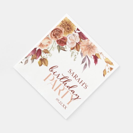 Serviette En Papier Burgundy Burange Floral fête d'anniversaire (Coin)