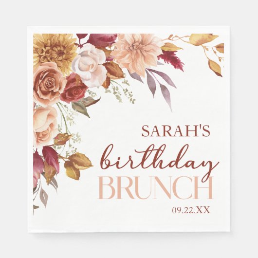Serviette En Papier Burgundy Burnt Orange Floral Birthday Party Brunch (Devant)