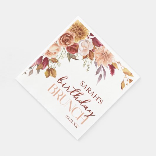 Serviette En Papier Burgundy Burnt Orange Floral Birthday Party Brunch (Coin)
