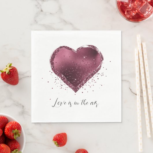 Serviette En Papier Burgundy Cherry Glitter Sparkle Heart Love  (En situation)