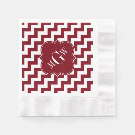 Serviette En Papier Burgundy Chevron Burgundy Quatrefoil 3 monogram (Devant)