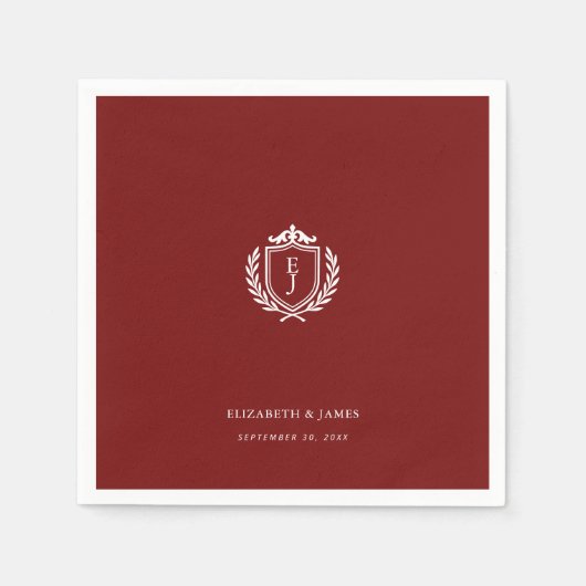 Serviette En Papier Burgundy Crest Wedding Custom Initials (Devant)