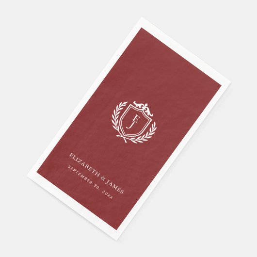 Serviette En Papier Burgundy Crest Wedding Custom Initials (Coin)