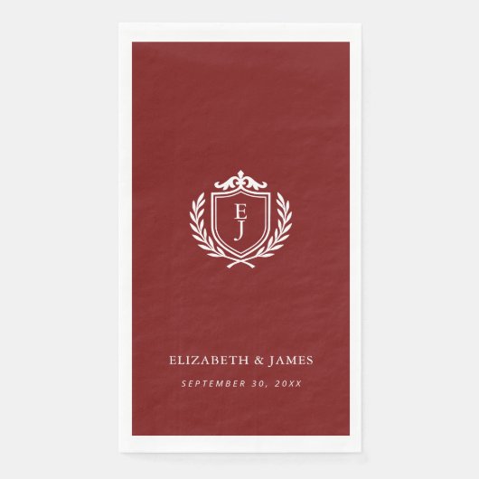 Serviette En Papier Burgundy Crest Wedding Welcome, Custom Initials (Devant)