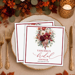 Serviette En Papier Burgundy doré floral bohème automnal mariage