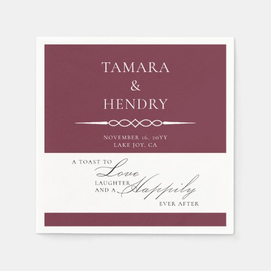 Serviette En Papier Burgundy Elégant Toast Mariage Personnalisé (Devant)