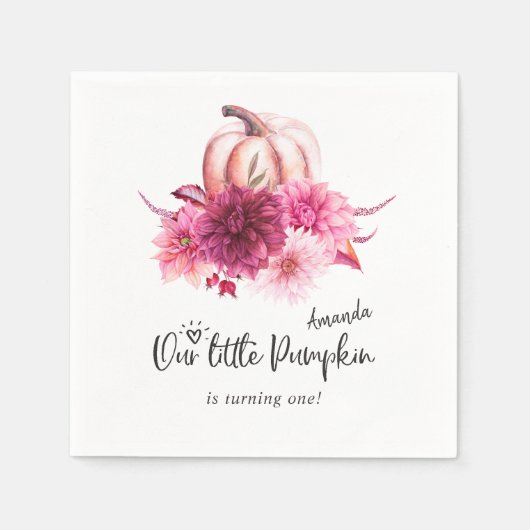 Serviette En Papier Burgundy et Blush Automne Automne Citrouille Anniv (Devant)
