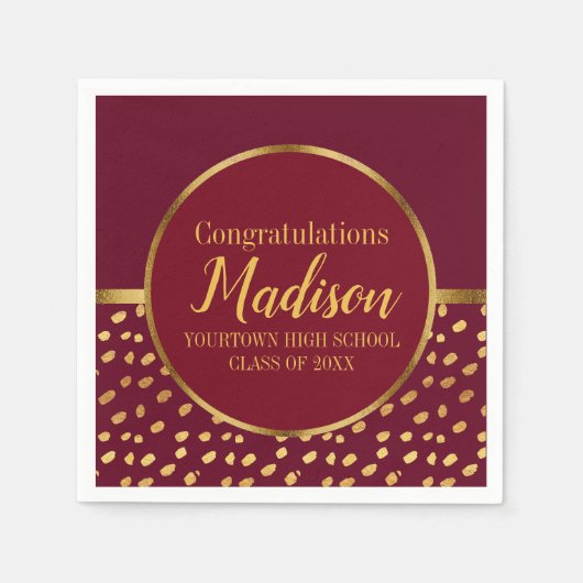 Serviette En Papier Burgundy et Gold Graduation Party (Devant)