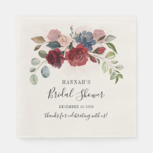 Serviette En Papier Burgundy Floral Blush Fête des mariées Cocktail