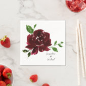 Serviette En Papier Burgundy Flower Custom Couple Names Mariage (En situation)