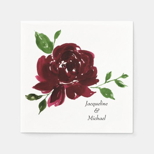 Serviette En Papier Burgundy Flower Custom Couple Names Mariage (Devant)