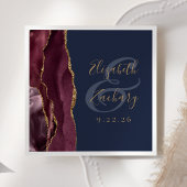 Serviette En Papier Burgundy Gold Agate Marine Mariage bleu