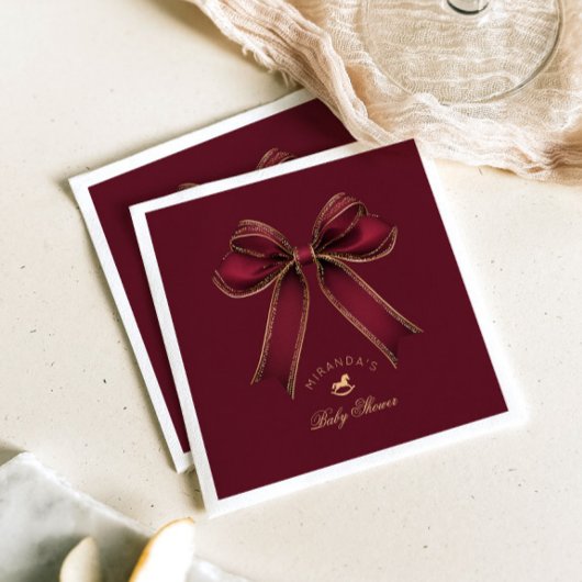 Serviette En Papier Burgundy Gold Bow Rocking Horse Luxury