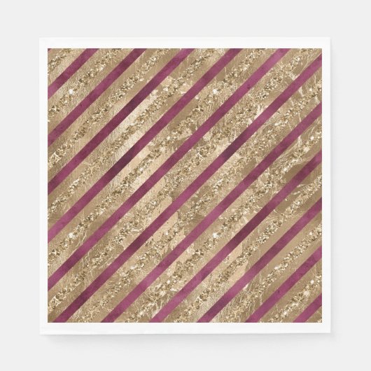 Serviette En Papier Burgundy Gold Parties scintillant Stripes (Devant)