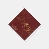Serviette En Papier Burgundy Gold Script Merry Bright Famille Noël (Coin)