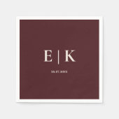 Serviette En Papier Burgundy & Ivory Simple Monogram Wedding (Devant)